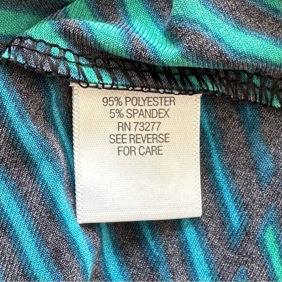 Dana Buchman Tunic Top Green Blue Black Geo Print Scoop Neck Short Sleeve Medium - Picture 11 of 12